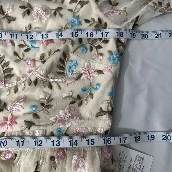 NEW Mac Duggal [‎ 10 ] 35111 Floral Embroidered Blouson Sleeve Gown Ivory Long - Picture 5 of 16